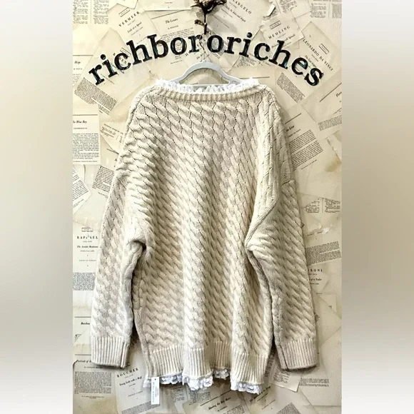 Free People For Love & Lemons Milana Sweater Dress Cable Knit Lace Cream Ivory - Picture 6 of 7